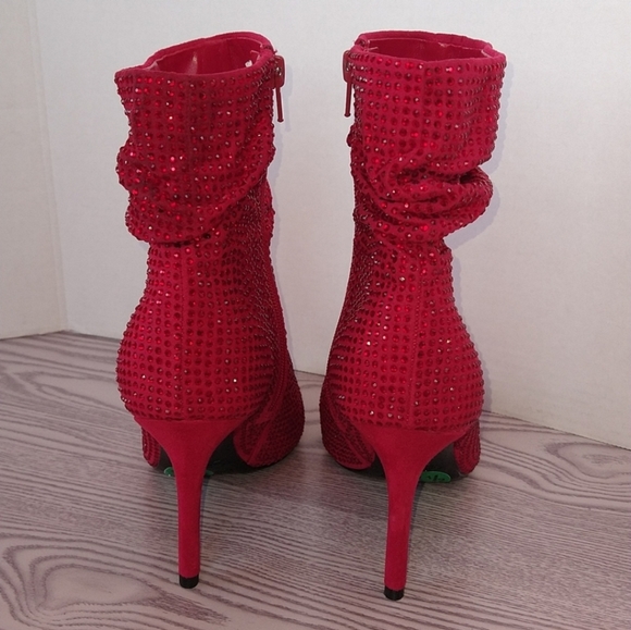 Nine West red Dazzle heels rhinestones ankle boots size 7.5 - Picture 6 of 9